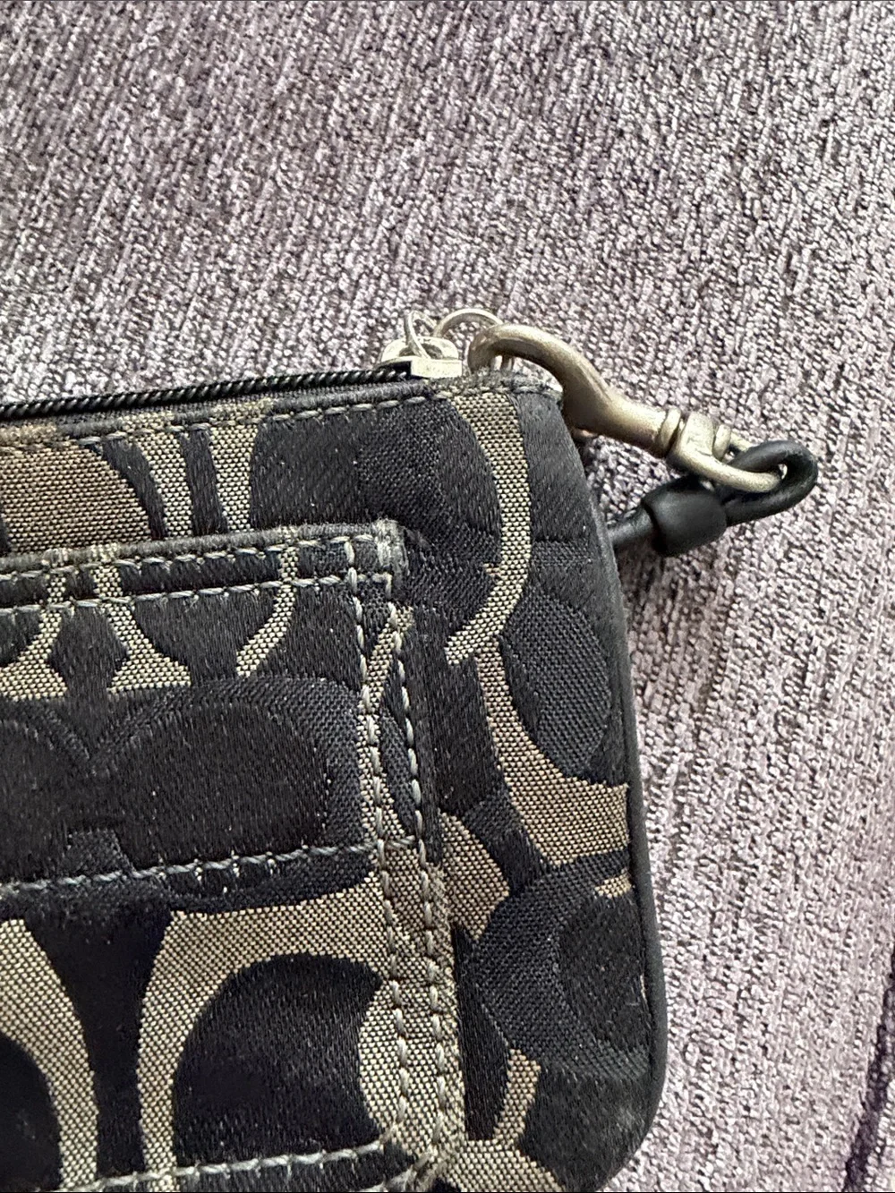 Coach Black and Taupe Signature Canvas Wristlet